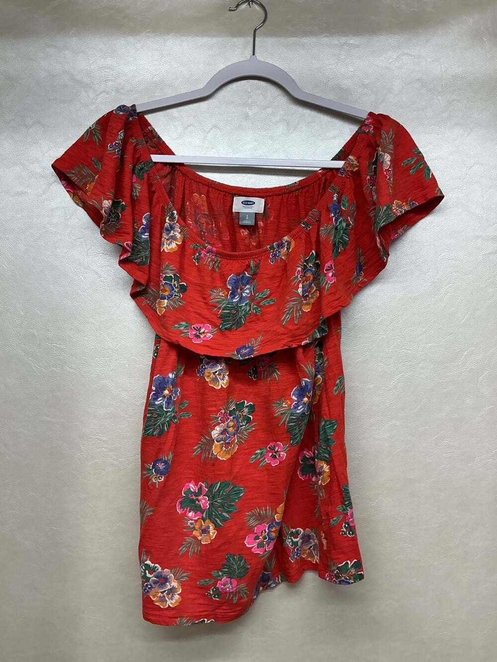 Old Navy Red Floral Off The Shoulder Ruffle Blouse Top Size S